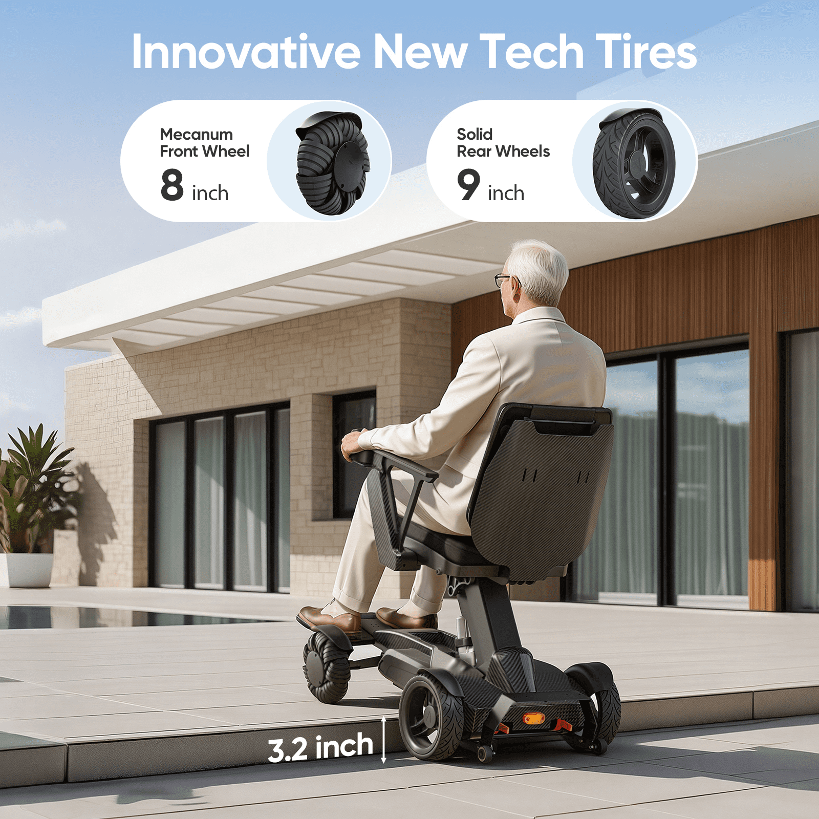 Tivaro Foldable Electric Power Chair for Adults, All-Terrain, 265-Lb Capacity, Black